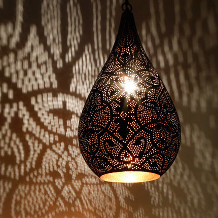 Suspension style filigrane orientale filigrane mat blanc extérieur & doré intérieur