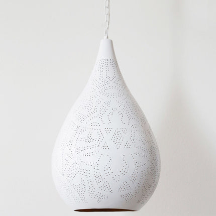 Suspension style filigrane orientale filigrane mat blanc extérieur & doré intérieur