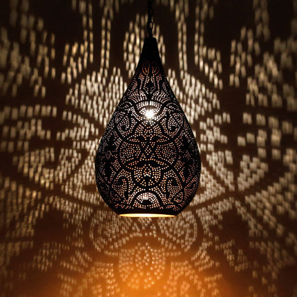 Suspension style filigrane orientale filigrane mat blanc extérieur & doré intérieur