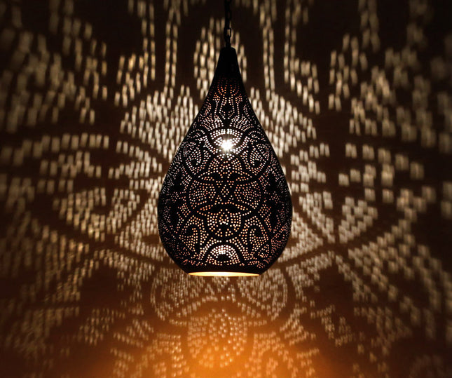 Suspension style filigrane orientale filigrane mat blanc extérieur & doré intérieur