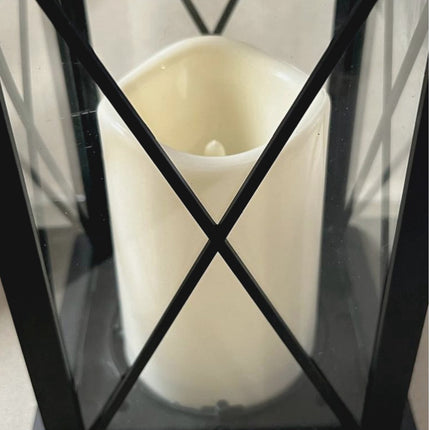 Lot de 2 - Lanterne de jardin rustique avec bougie LED à piles - Éclairage de jardin / Lumière d'ambiance - Noir - Photophore à piles - Lampe de table d'extérieur avec effet flamme