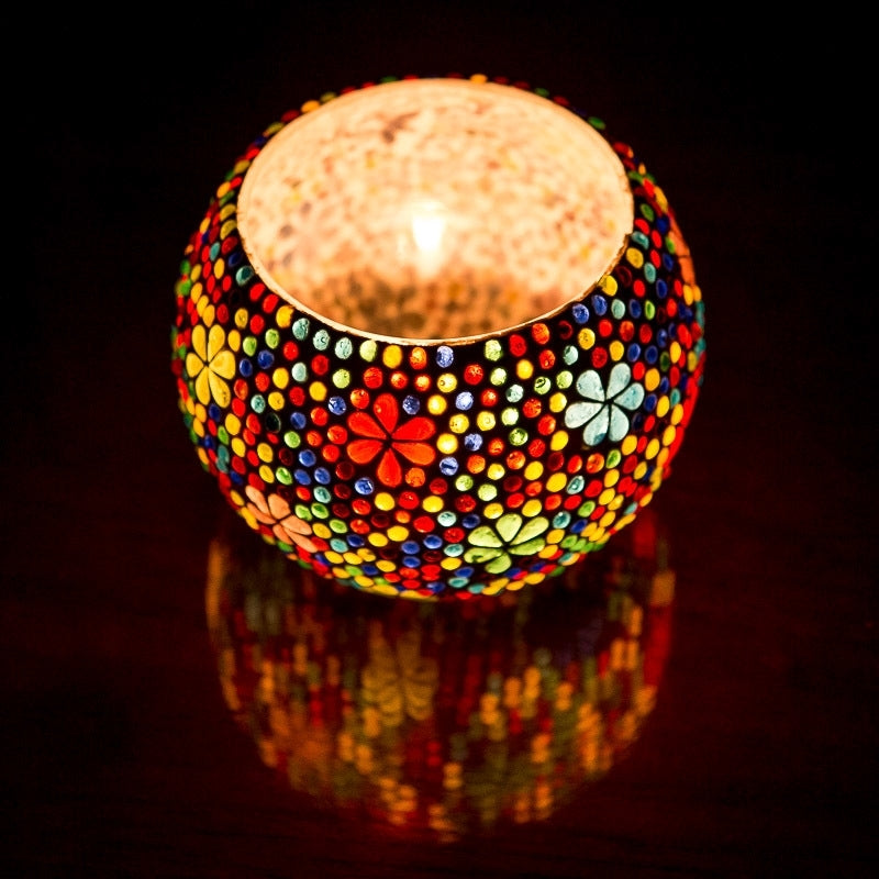 Mosaik-Teelichthalter Blume Multicolor XL – 15 cm