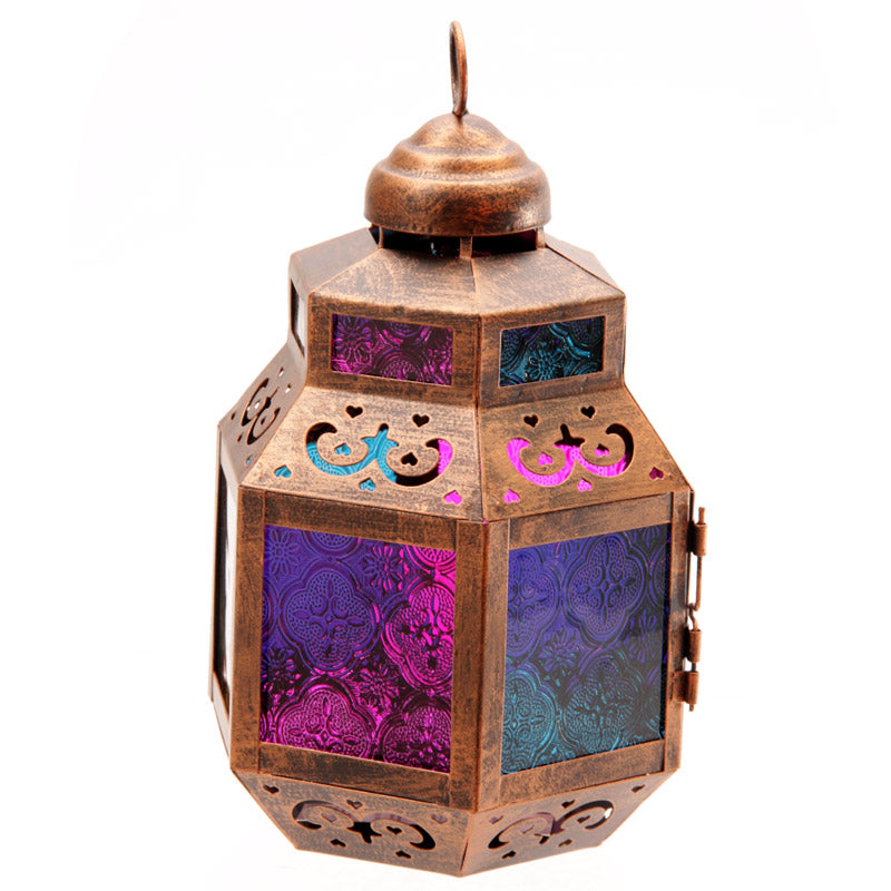 Moroccan style lantern with colored glass