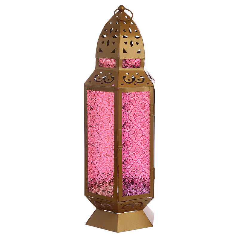 Gold-colored Moroccan metal & glass lantern