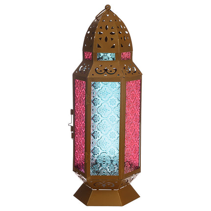 Lanterne marocaine en métal et verre de couleur or