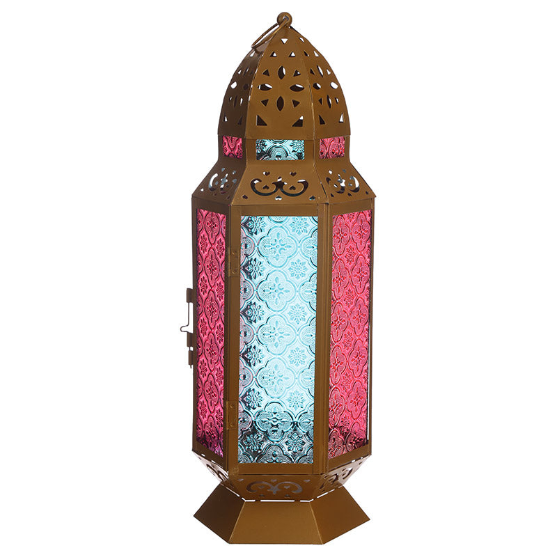 Gold-colored Moroccan metal & glass lantern