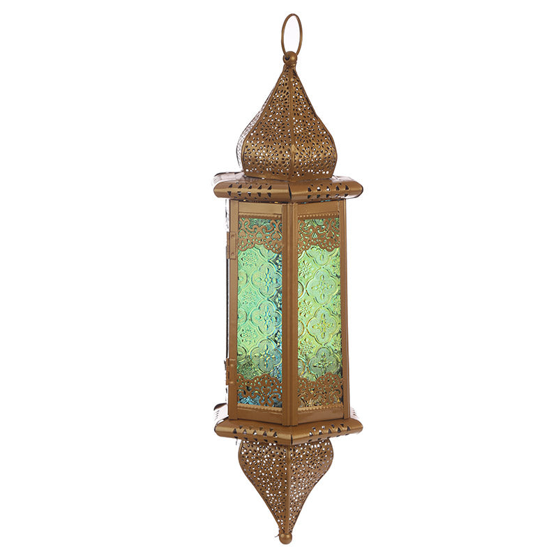 Large hanging dome gold-colored Moroccan lantern
