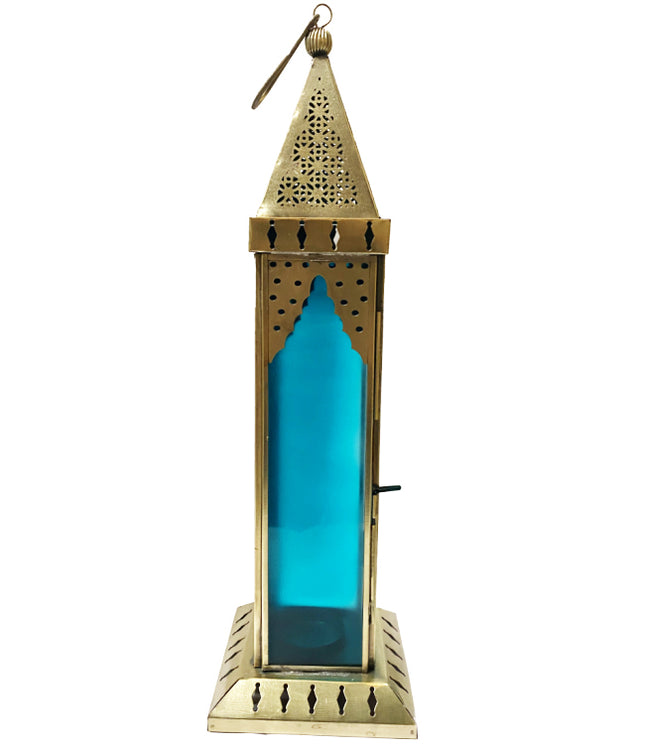 Lanterne marocaine or - verre bleu