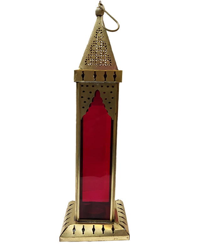 Marokkanische Laterne Gold - rotes Glas