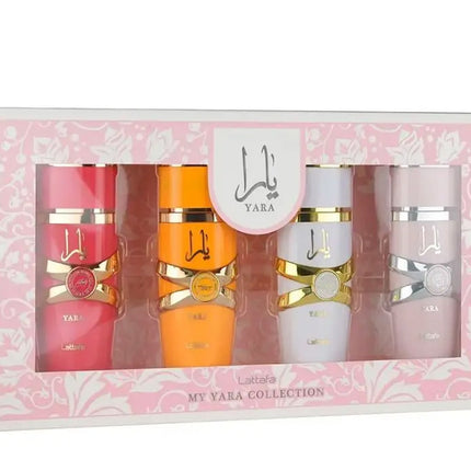 Lattafa Yara Collection EDP Coffret Parfum Femme – 4x25ml – Yara, Yara Moi, Tous & Candy – Floral Fruité Gourmand