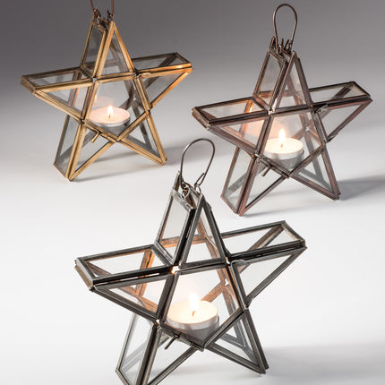 Lanterne étoile sur pied en verre transparent