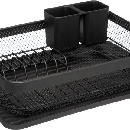 Afdruiprek/afwasrek zwart met lekbak 43 x 32 cm van metaal