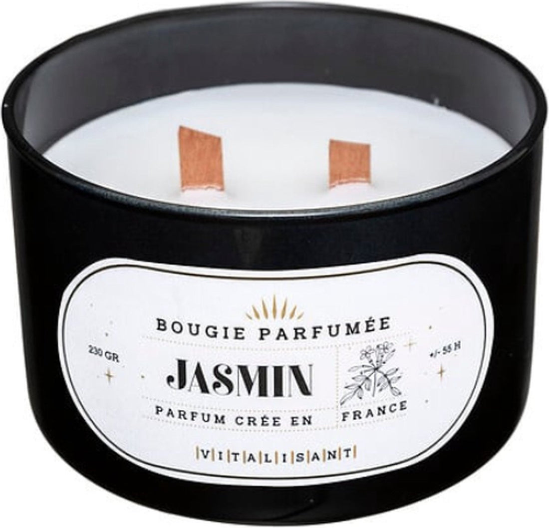 Luxe Geurkaarsen Geschenkset van 3 – Patchouli, Amber en Jasmijn – Houten Knetterlont