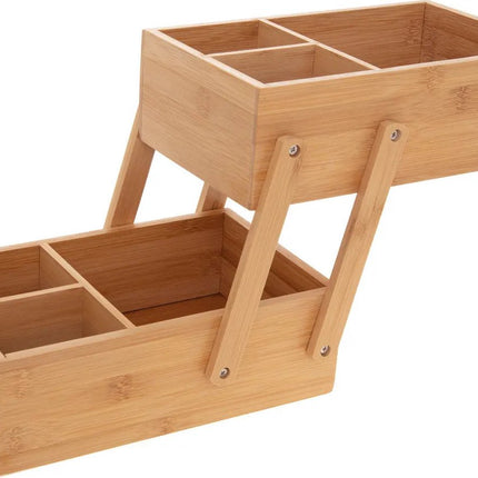 Organisateur de maquillage de luxe à 2 niveaux – Bois de Bambou