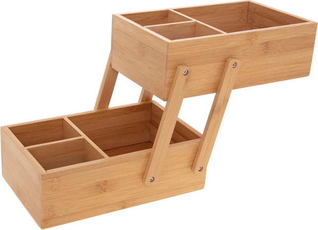 Organisateur de maquillage de luxe à 2 niveaux – Bois de Bambou