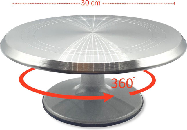 Plateau à gâteau de luxe - Plateau à gâteau rotatif - Plateau tournant à gâteau - Présentoir à gâteau - Cake Stand - Diamètre de Ø30 cm - Idéal pour la découpe et la préparation de gâteaux - Acier inoxydable brossé