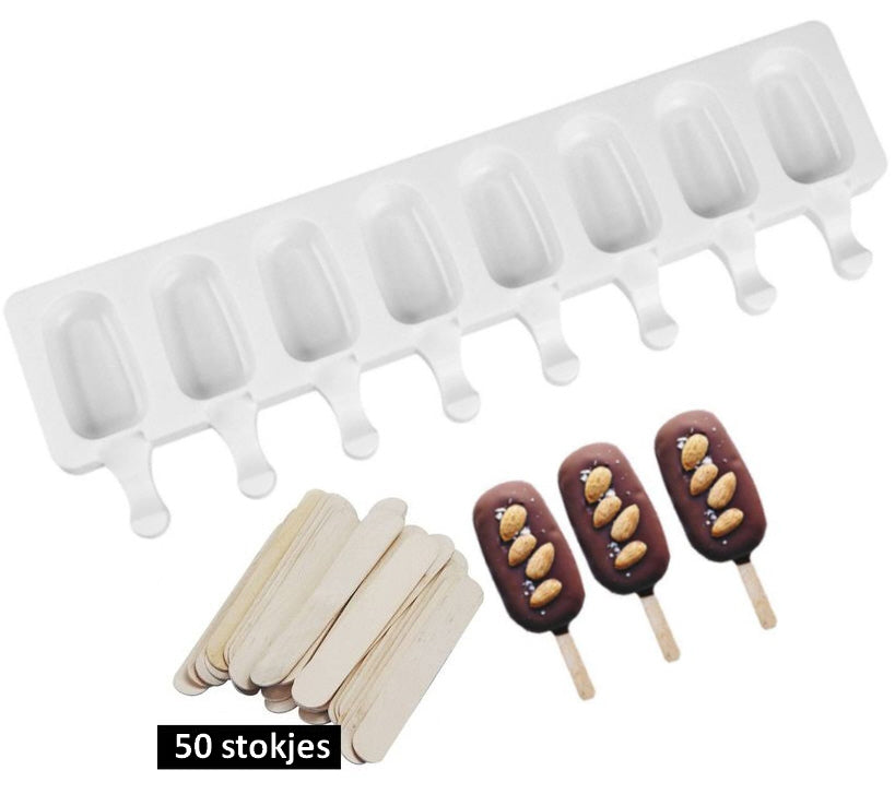 Magnum Pops 8 | Schokoladenform | Silikon-Backform | Eiswürfelform | Inklusive 50 Stiele