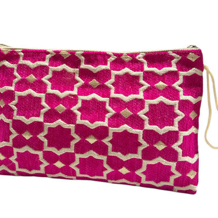 Trousse de maquillage géométrique prune faite à la main - Trousse marocaine motif zellige