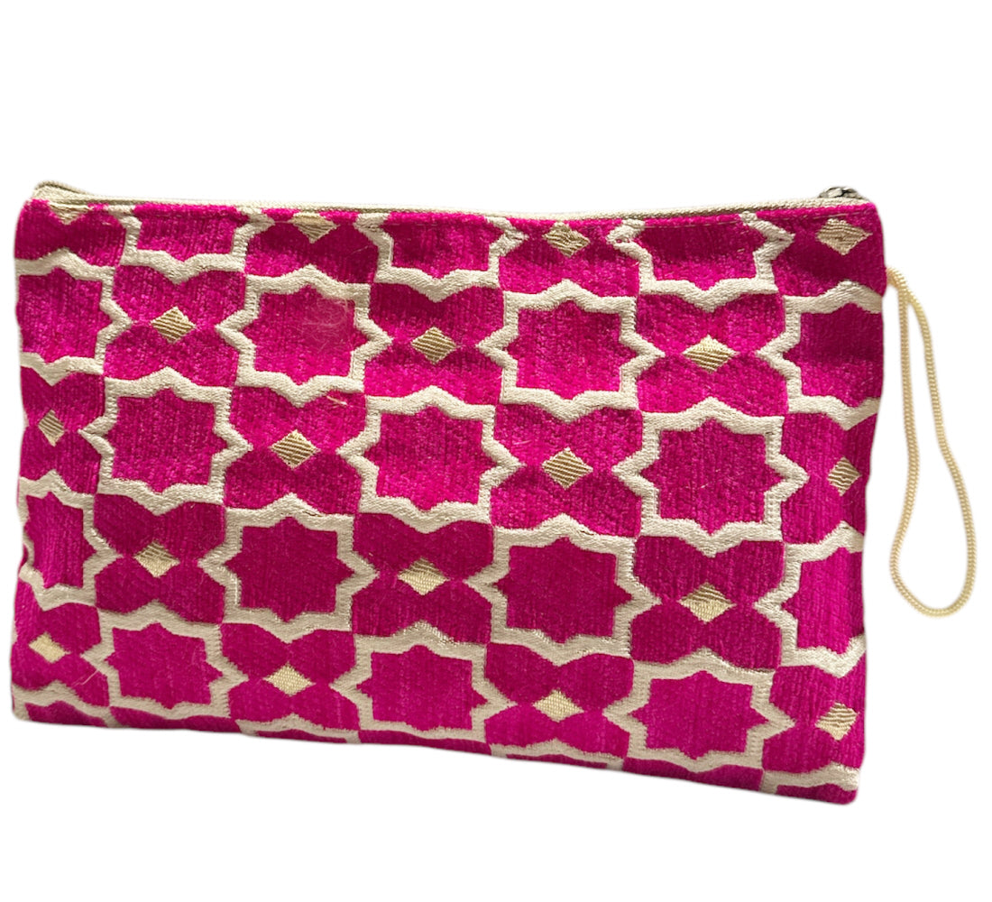 Handgemaakte Marokkaanse make-uptas Plum Geometric – etui met zellig-motief – foto 2