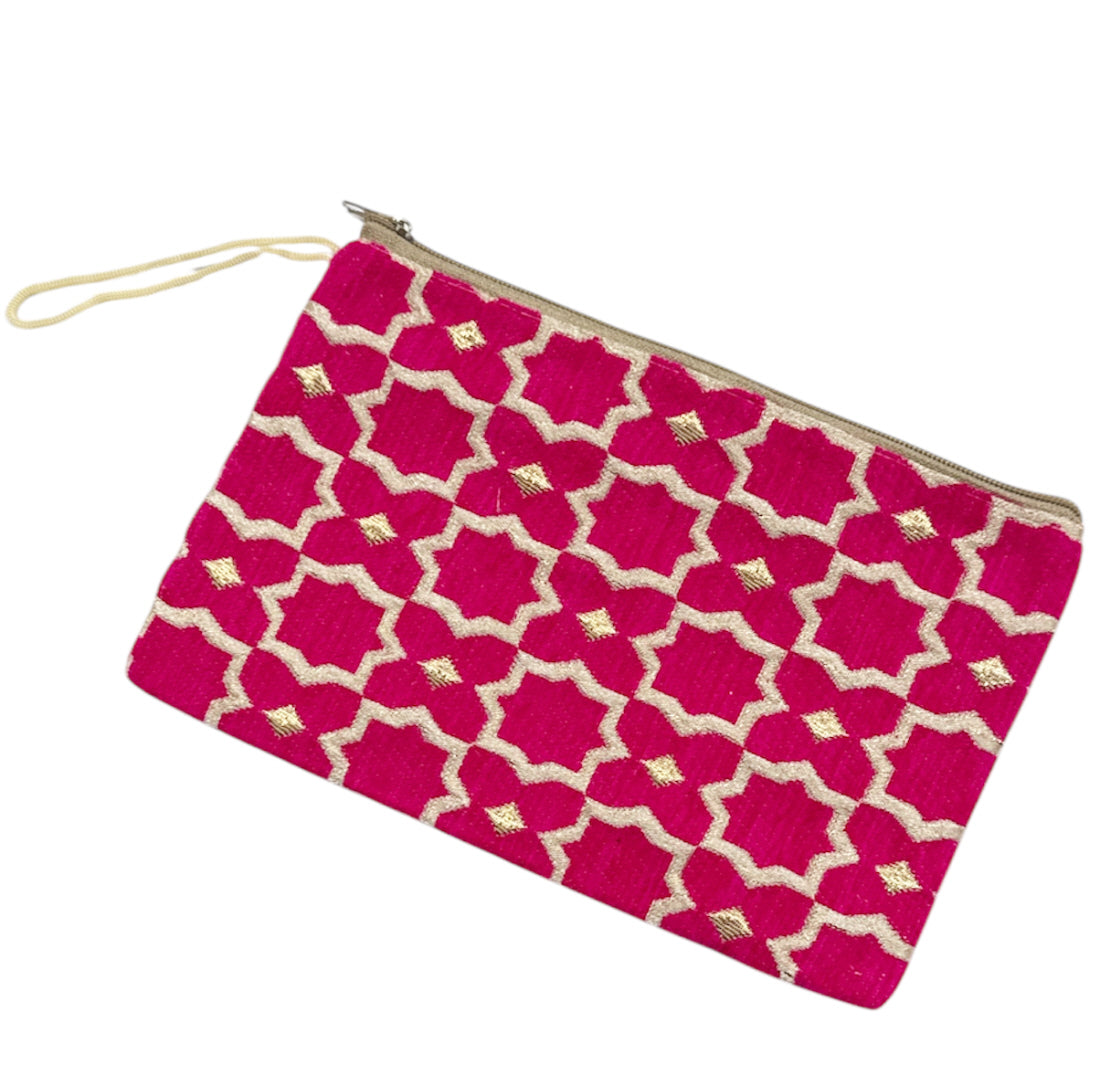 Handgemaakte Marokkaanse make-uptas Plum Geometric – etui met zellig-motief – foto 6