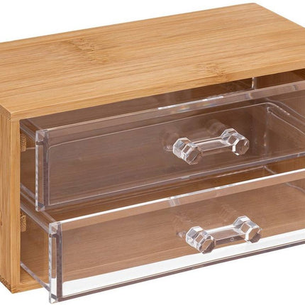Organisateur de bijoux/maquillage 5Five - 2 tiroirs - 19 x 12 cm - bambou/plastique