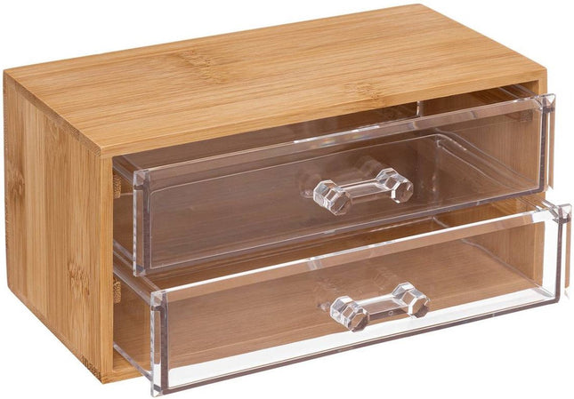 Organisateur de bijoux/maquillage 5Five - 2 tiroirs - 19 x 12 cm - bambou/plastique