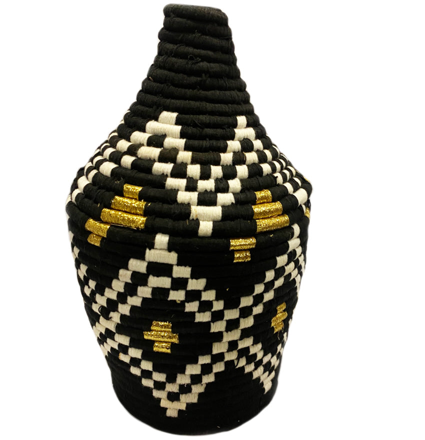 Marokkanischer Korb schwarz/weiß gold