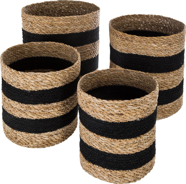 Lot de 4 paniers - Jute - Noir - Paniers de rangement - pot de fleurs - 4 pièces