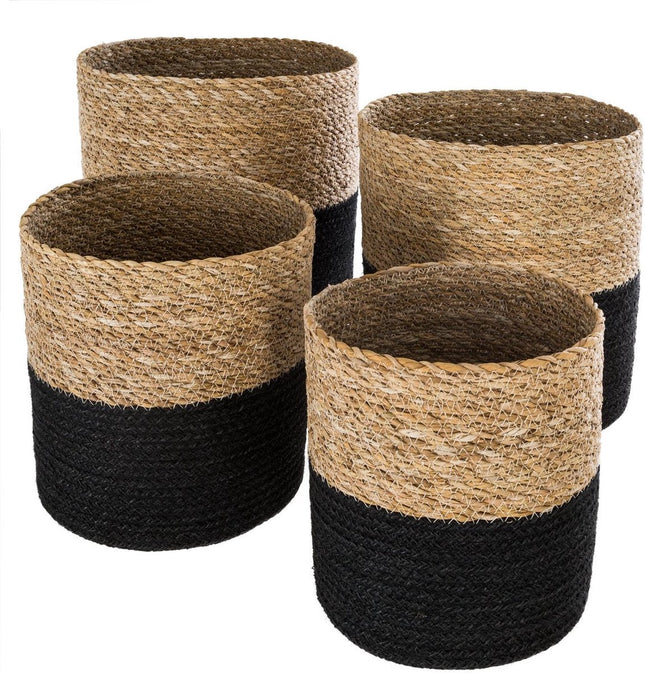 Lot de 4 paniers - Jute - Noir - Paniers de rangement - pot de fleurs - 4 pièces
