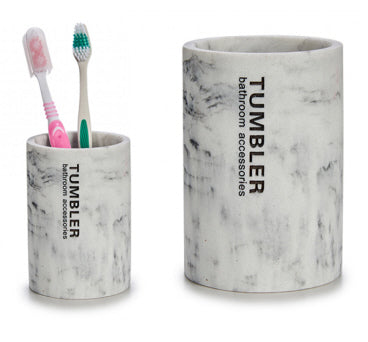 Tandenborstelhouder in marmerlook – polyresin met opschrift Tumbler, 10,5 cm