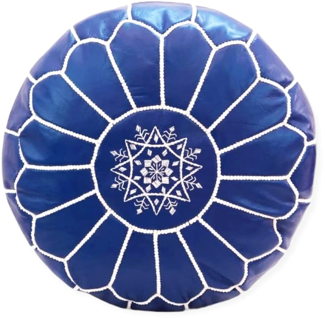 Pouf Marocain Bleu Marine – Fait à la main en cuir véritable – Ø35 cm – Coussin de sol & Décoration