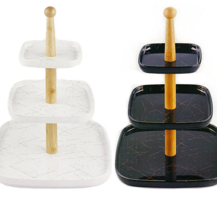 Présentoir à gâteaux 3 étages en mélamine aspect marbre