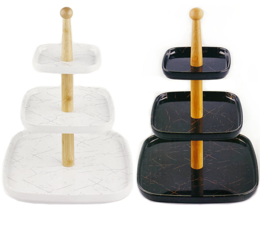 Melamine etagère met 3 lagen – vierkante borden in marmerlook, zwart of wit
