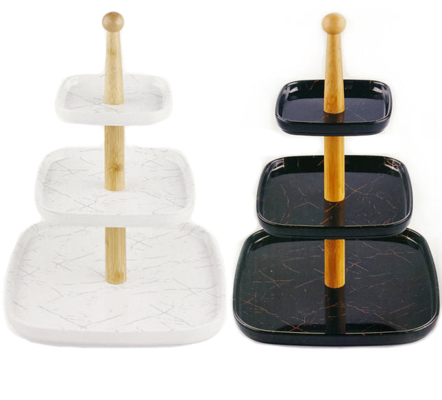 Présentoir à gâteaux 3 étages en mélamine aspect marbre