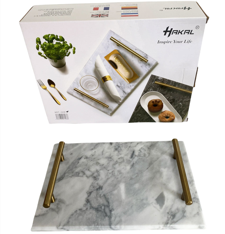 Marmeren dienblad met gouden hendels 30 x 20 cm