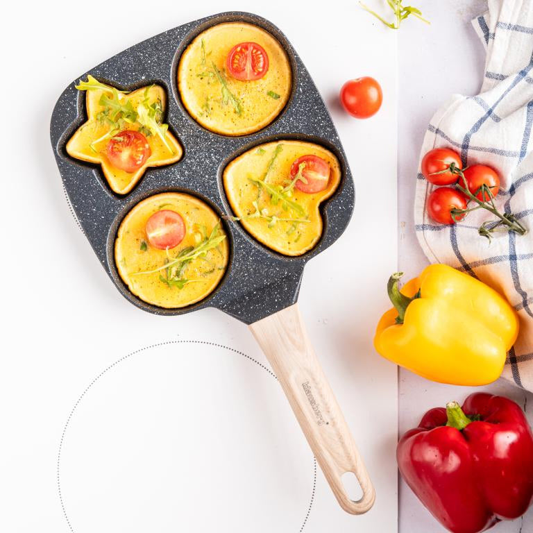 Klausberg KB7807 Marmeren Eier- en Pannenkoekenpan - 4 Secties - 19 x 19 cm