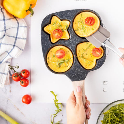 Klausberg Poêle à Œufs et Crêpes en Marbre à 4 Sections – Antiadhésive, Formes Créatives, 19x19 cm