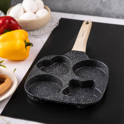 Klausberg Poêle à Œufs et Crêpes en Marbre à 4 Sections – Antiadhésive, Formes Créatives, 19x19 cm