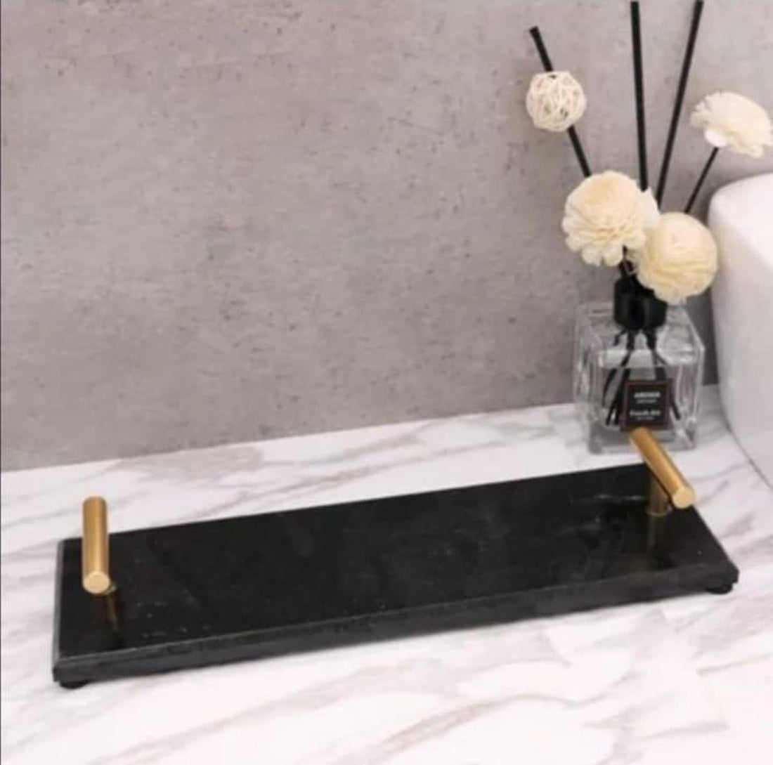 Marmorplatte mit goldenen Griffen 30*10 cm schwarz / weiß