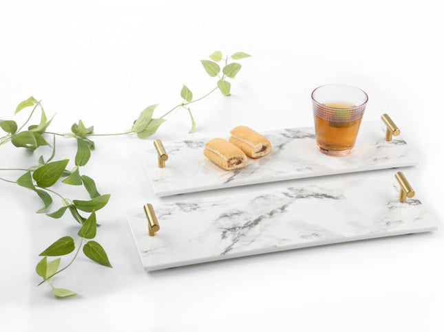 Plateau en marbre avec poignées dorées 30*10 cm noir/blanc