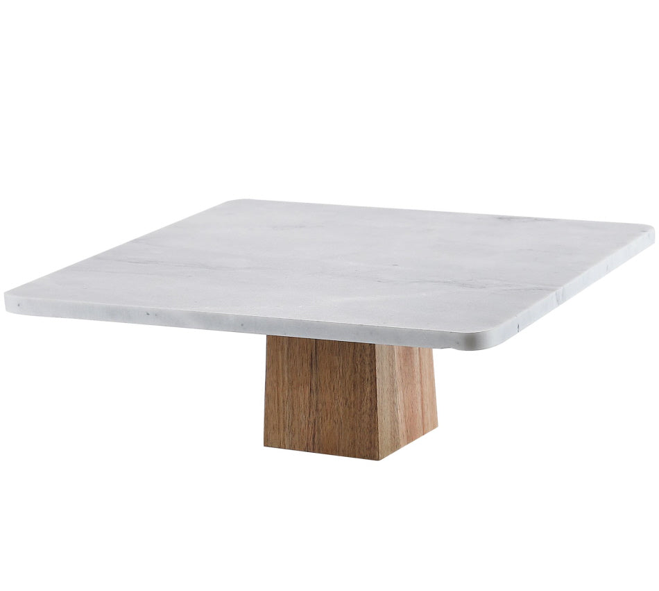 Marmeren taartplateau vierkant op houten voet – cake stand in 3 maten – foto 3