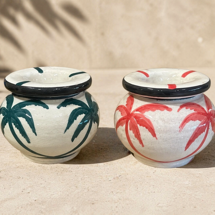 Marokkaanse handgemaakte asbak van aardewerk met palmdecor – 9,5 cm diameter x 8 cm hoog
