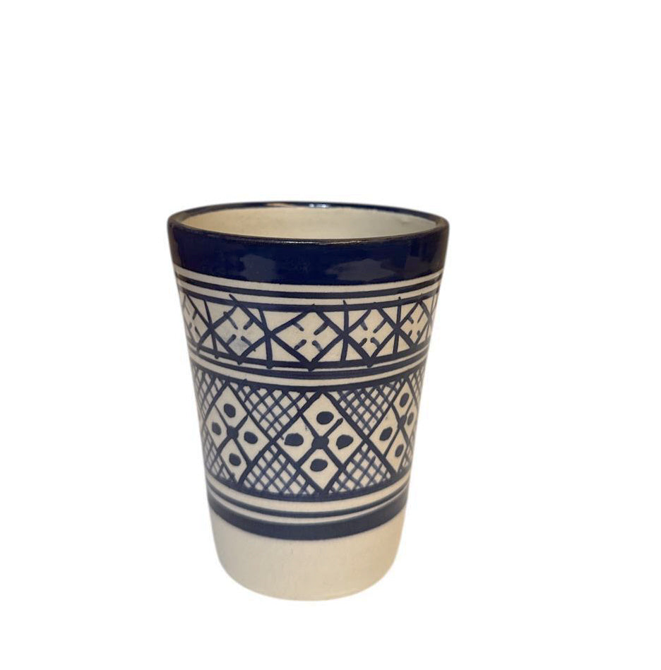 Moroccan Fès Cup – Handmade Earthenware – Blue/White – Ø7.5 cm x 10 cm