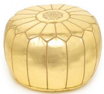 Marokkaanse poef goud van kunstleer – handgemaakt in Marrakech, Ø 50 cm – foto 2