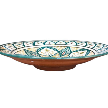 Plat Marocain Ø35 cm – Fait et Peint à la Main – Motif Géométrique Vert