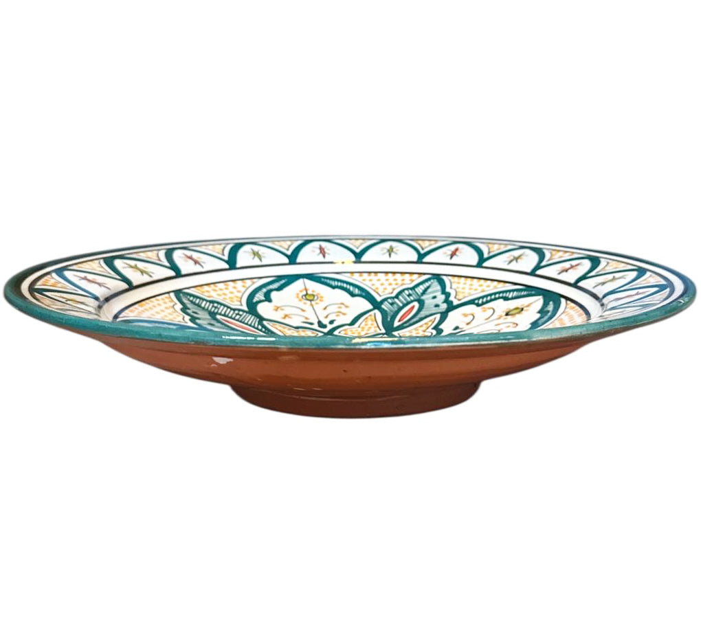 Marokkanische Schale Ø35 cm – Handgefertigt & Handbemalt – Grünes geometrisches Motiv