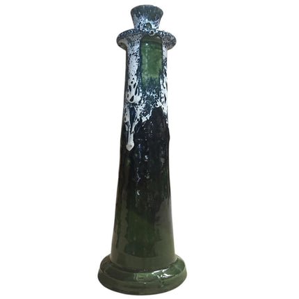 Bougeoir Marocain Noir/Blanc/Vert – Poterie Faite Main avec Glaçure Coulante (28/32 cm)