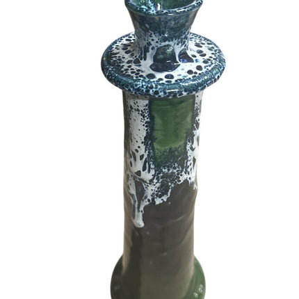 Bougeoir Marocain Noir/Blanc/Vert – Poterie Faite Main avec Glaçure Coulante (28/32 cm)