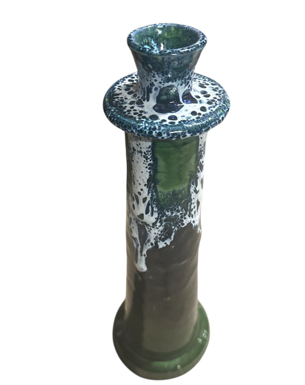 Marokkaanse Kandelaar Zwart / Wit / Groen – Handgemaakt Aardewerk met Druipglazuur (28 / 32 cm)