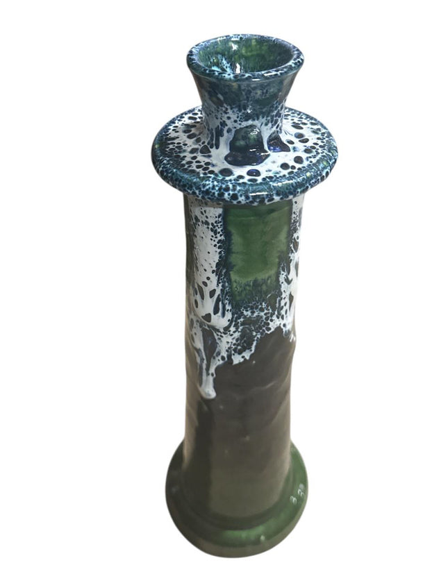 Bougeoir Marocain Noir/Blanc/Vert – Poterie Faite Main avec Glaçure Coulante (28/32 cm)